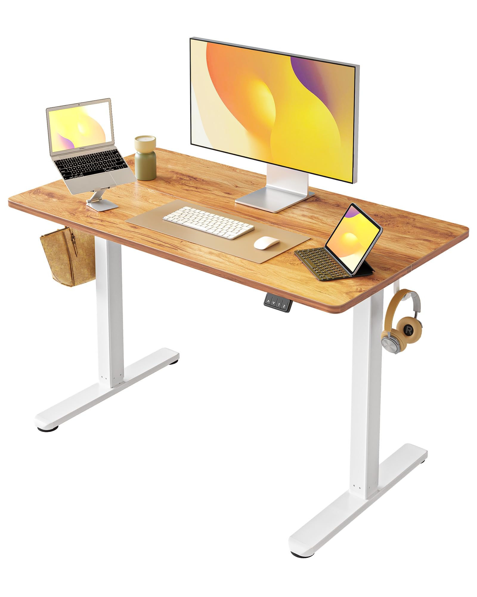 FEZIBO Electric Standing Desk Height Adjustable, 40 x 24 Inches Sit Stand up Desk, Home Office Computer Desk Rising Memory Presets (Light Rustic)