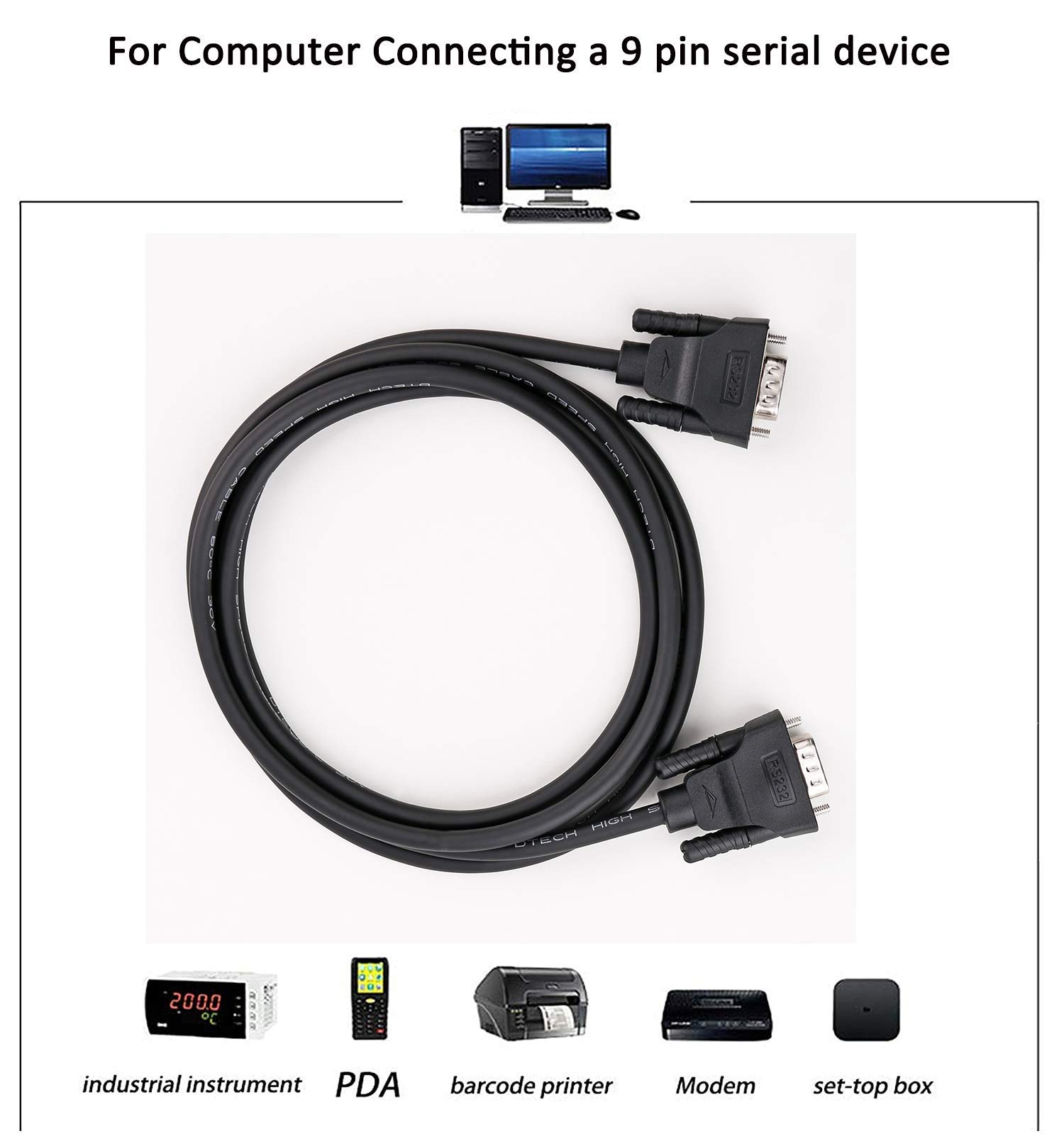 DTECH DB9 RS232 Serial Cable Male to Male Null Modem Cord Full