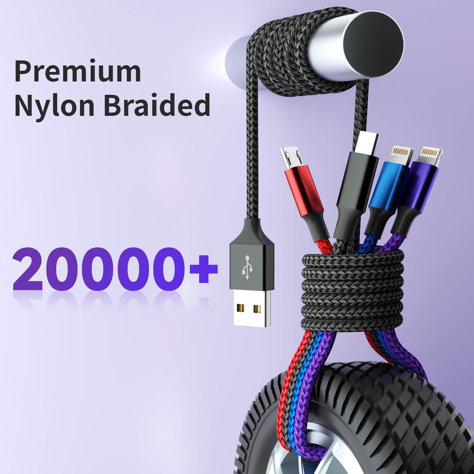 Doppio cavo di ricarica IP 4 in 1 multi [1 confezione da 1,5 m), cavo di ricarica 4 in 1 in nylon, caricabatterie multi per tutti i dispositivi con porta IP/tipo C/tipo C/micro, compatibile con la