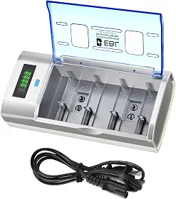 EBL Carregador de Bateria Inteligente para Baterias Recarregáveis Cd Aa Aaa 9V Ni-Mh Ni-Cd com Função de Descarga e Display Lcd