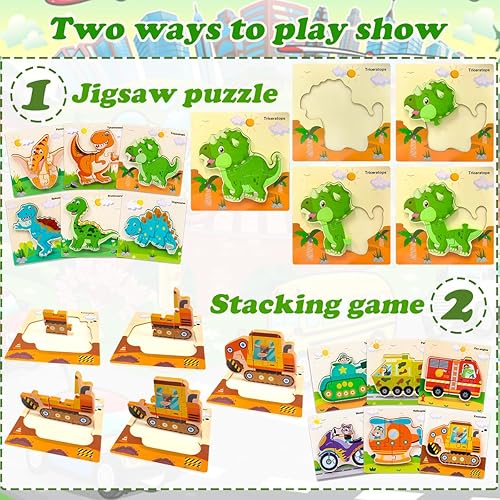 Miniatura 4 de Rompecabezas de madera para niños pequeños, rompecabezas de dinosaurio de gran tamaño de 2 piezas, rompecabezas de madera para niños de 2, 3, 4, 5