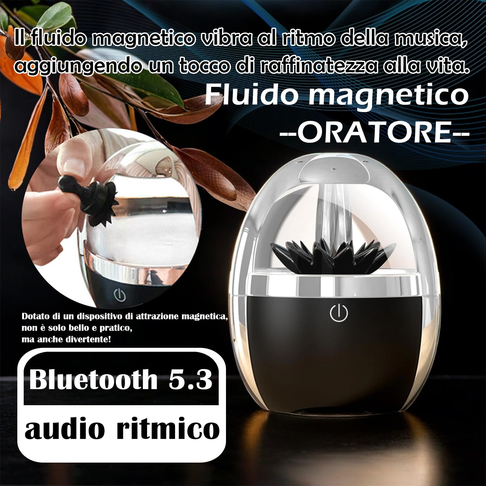 Altoparlante Bluetooth a Ferrofluido Danzante – Music Mate con Visualizzatore Audio, Luci LED, Display di Ferrofluido Venom, Giocattolo da Scrivania per Ufficio/Studio/Scienza, Regalo Tecnologico