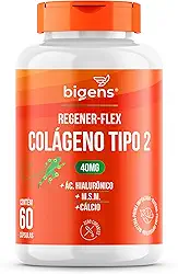 Regener Flex, Colágeno tipo 2 40mg, ácido hialurônico, M.S.M., Cálcio, 60 cápsulas, Biogens