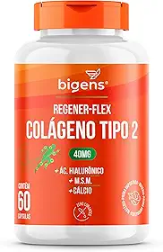 Regener Flex, Colágeno tipo 2 40mg, ácido hialurônico, M.S.M., Cálcio, 60 cápsulas, Biogens