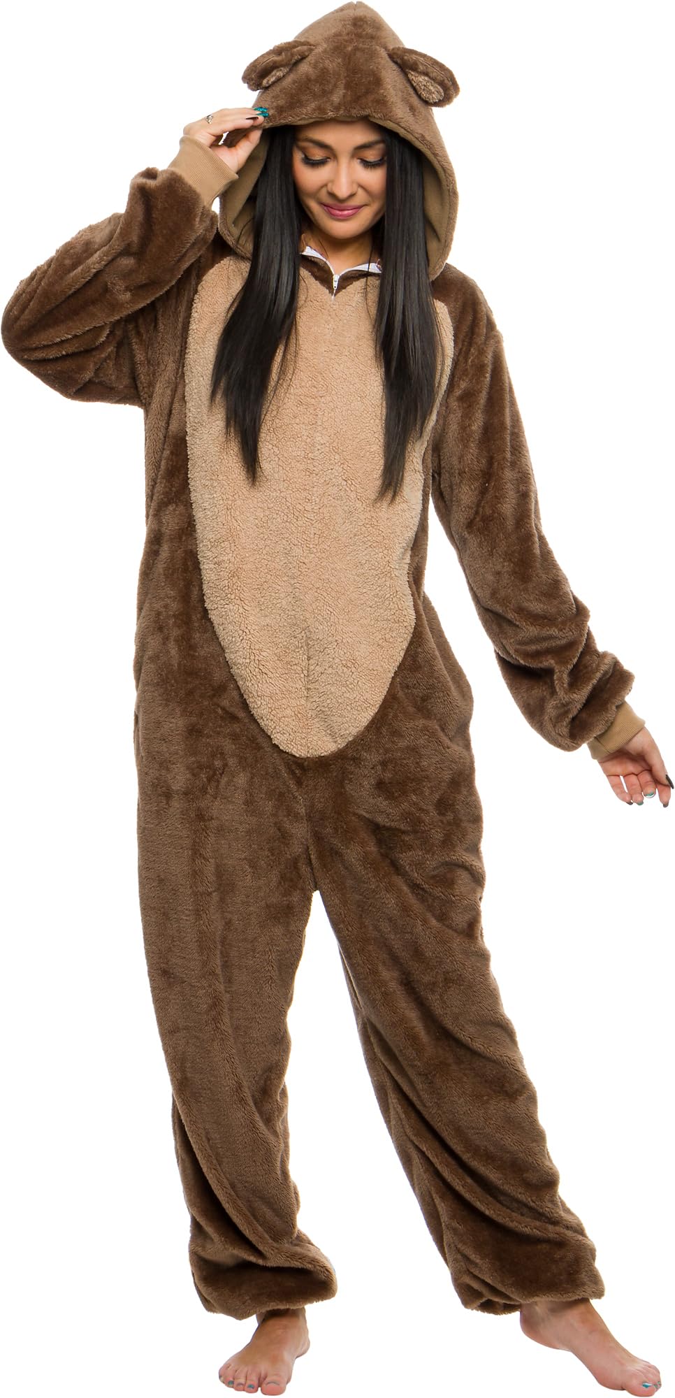 Slim Fit Sherpa Adult Onesie - Animal Halloween Costume - Plush One Piece Cosplay Suit for Women and Men by FUNZIEZ!