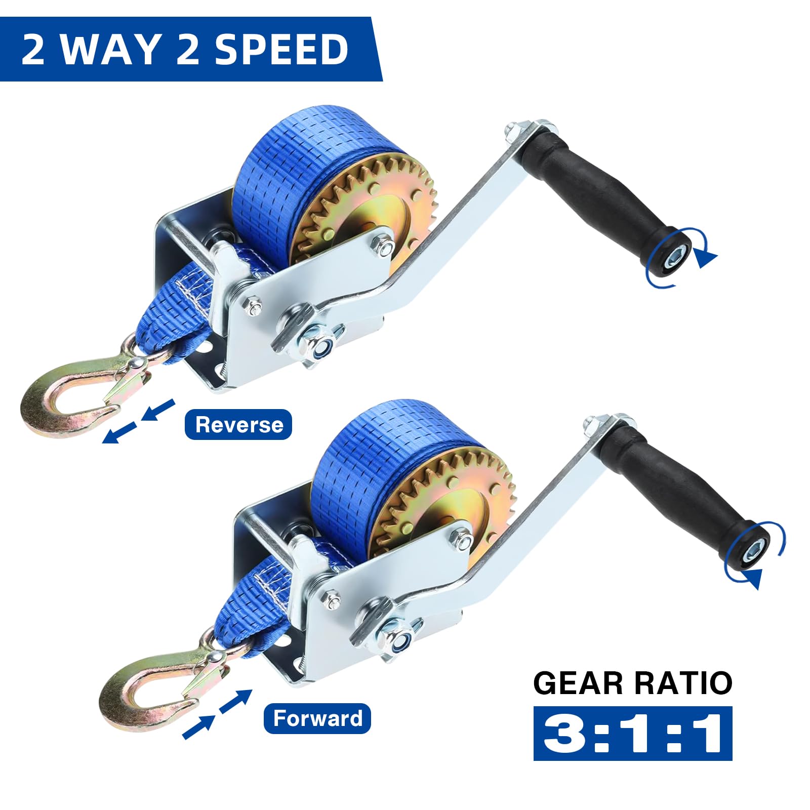 Cabrestante de mano de 272 kg, resistente, correa de poliéster con gancho, para ATV, barco, remolque marino