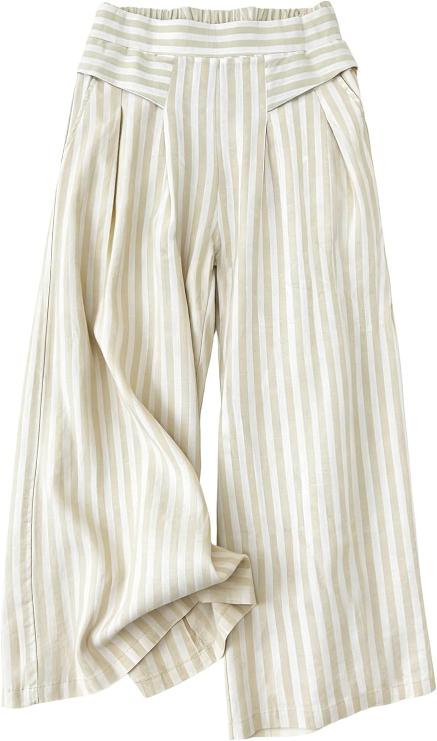 Bianstore Womens Culottes Casual Loose Striped Wide Leg Lounge Pants Elastic Waist Palazzo Trousers with Pockets