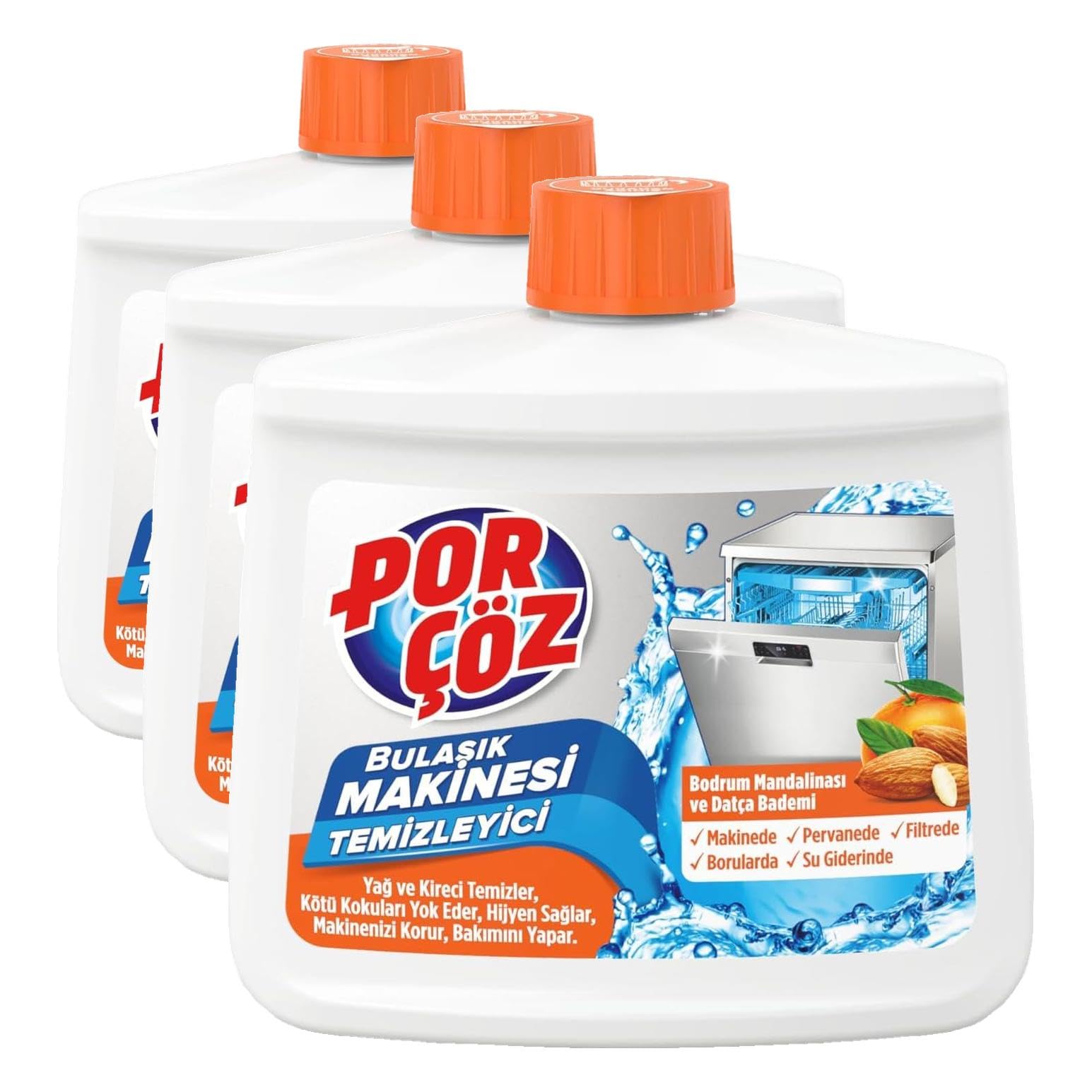 Porçöz Bulaşık Makinesi Temizleyici (Bodrum Mandalinası - Datça Bademi) 250 ml (3 paketi)