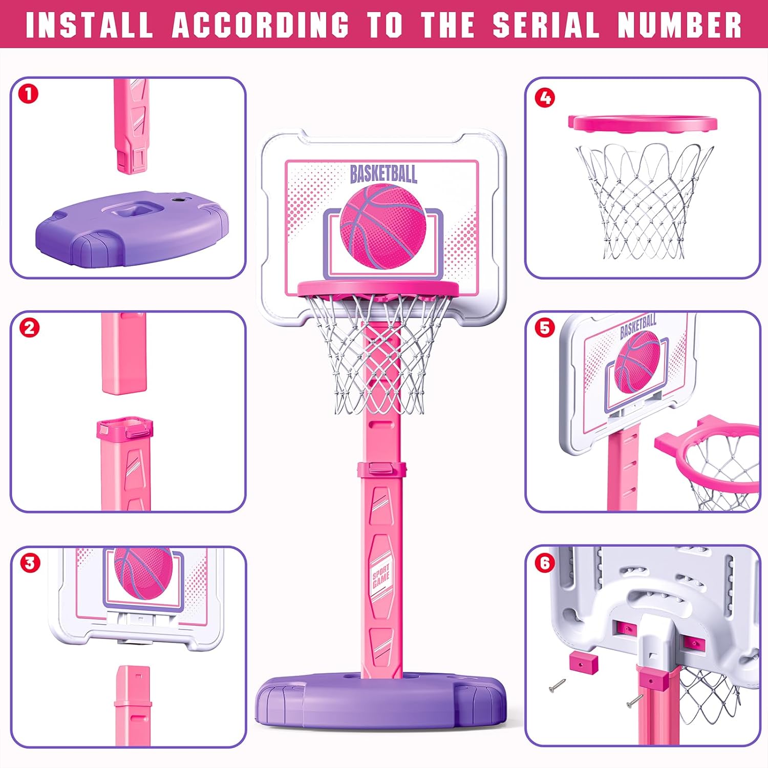 Toddler Basketball Hoop Indoor for Age 1-3, Height Adjustable Poolside Basketball Hoop with 3 Balls for Outdoor Game, Basketball Goal Sport Toys Birthday for Boys Girls 1 2 3 Year