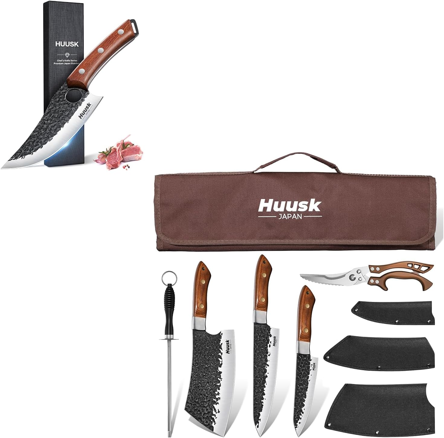 Huusk Butcher Knife Set of 5 Bundle With Viking Knife