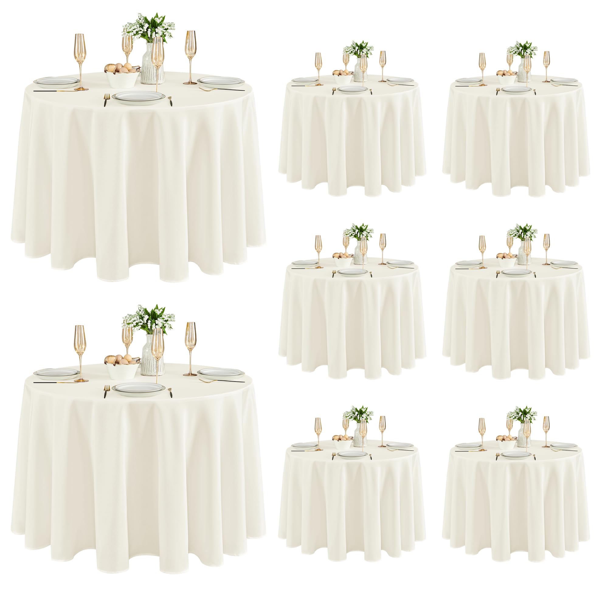 Photo 1 of Fitable 8 Pack Round Tablecloths: Stain Resistant Wrinkle Free Circle Table Clothes, Washable Reusable Polyester Table Covers for Wedding Party Birthday Banquet Reception(Ivory, 120 Inch)