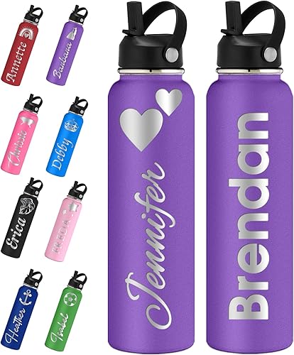 Botellas de agua personalizadas con tapa de popote de 243240 onzas, botella aislada de acero inoxidable con nombre, logotipo, regalo personalizado