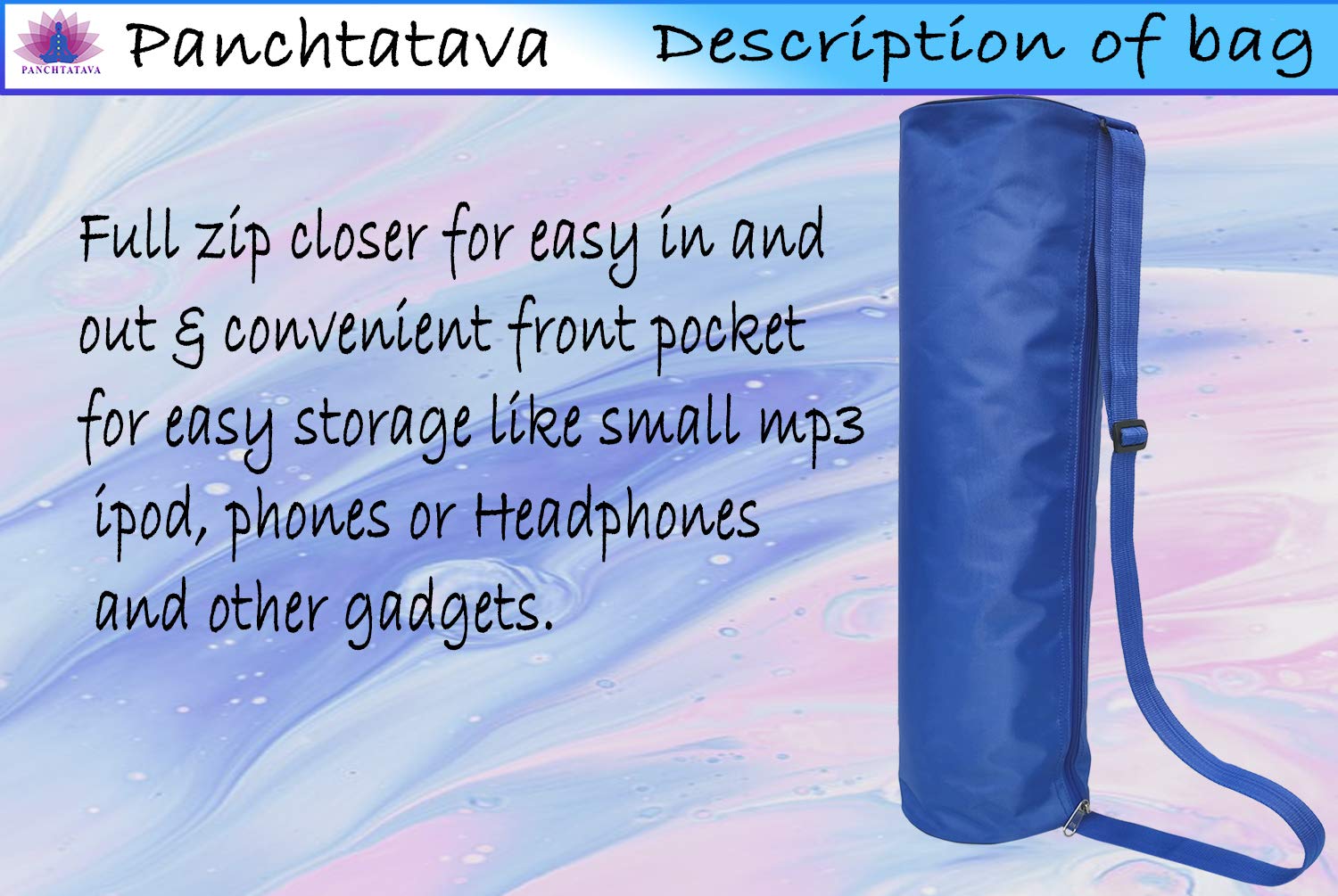 Panchtatava Fabric Full Zipper Exercise Mat Carry Bag with Broad Shoulder Strap (Blue) 1