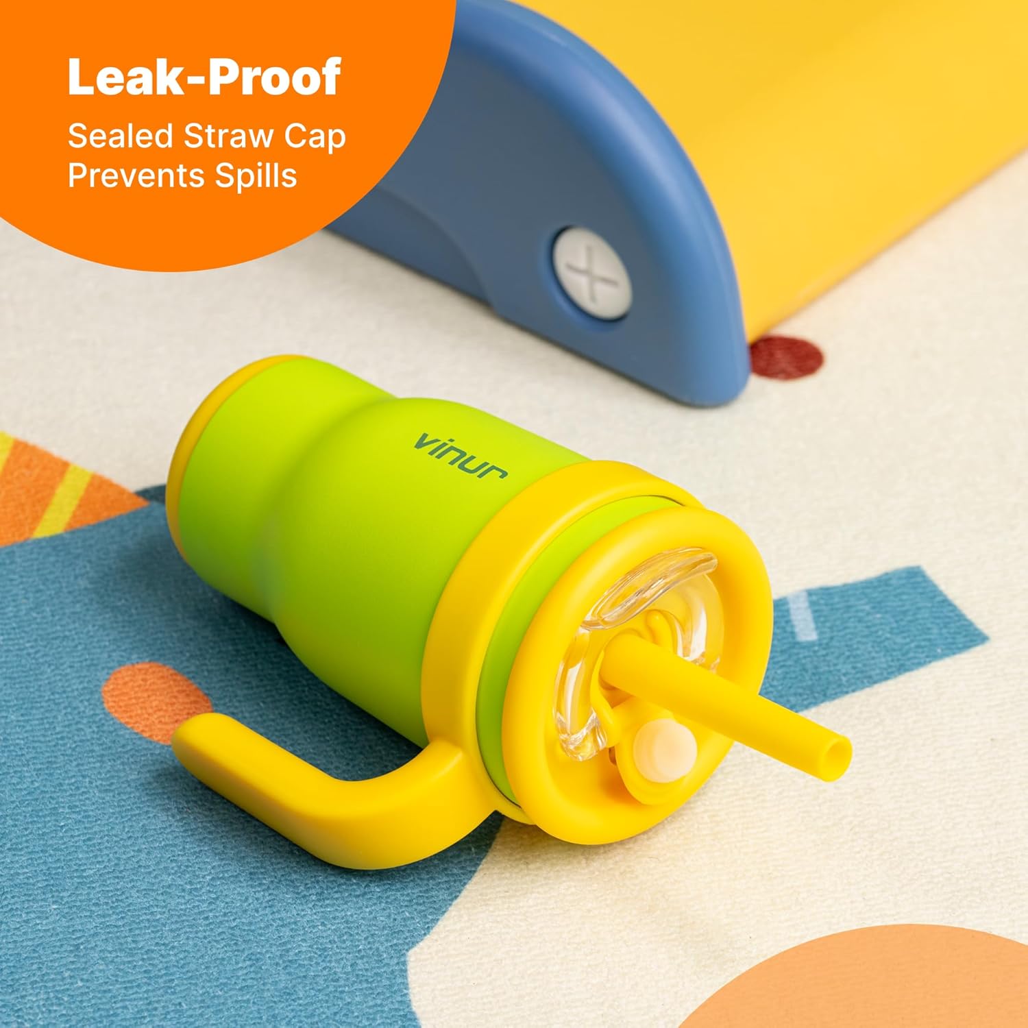 VINUR Kids Tumbler with Handle-14 oz Stainless Steel Double Wall Vacuum Insulated Tumbler with Lid and Straw, Travel Water Cup for Girls (Apple Green) - Image 4