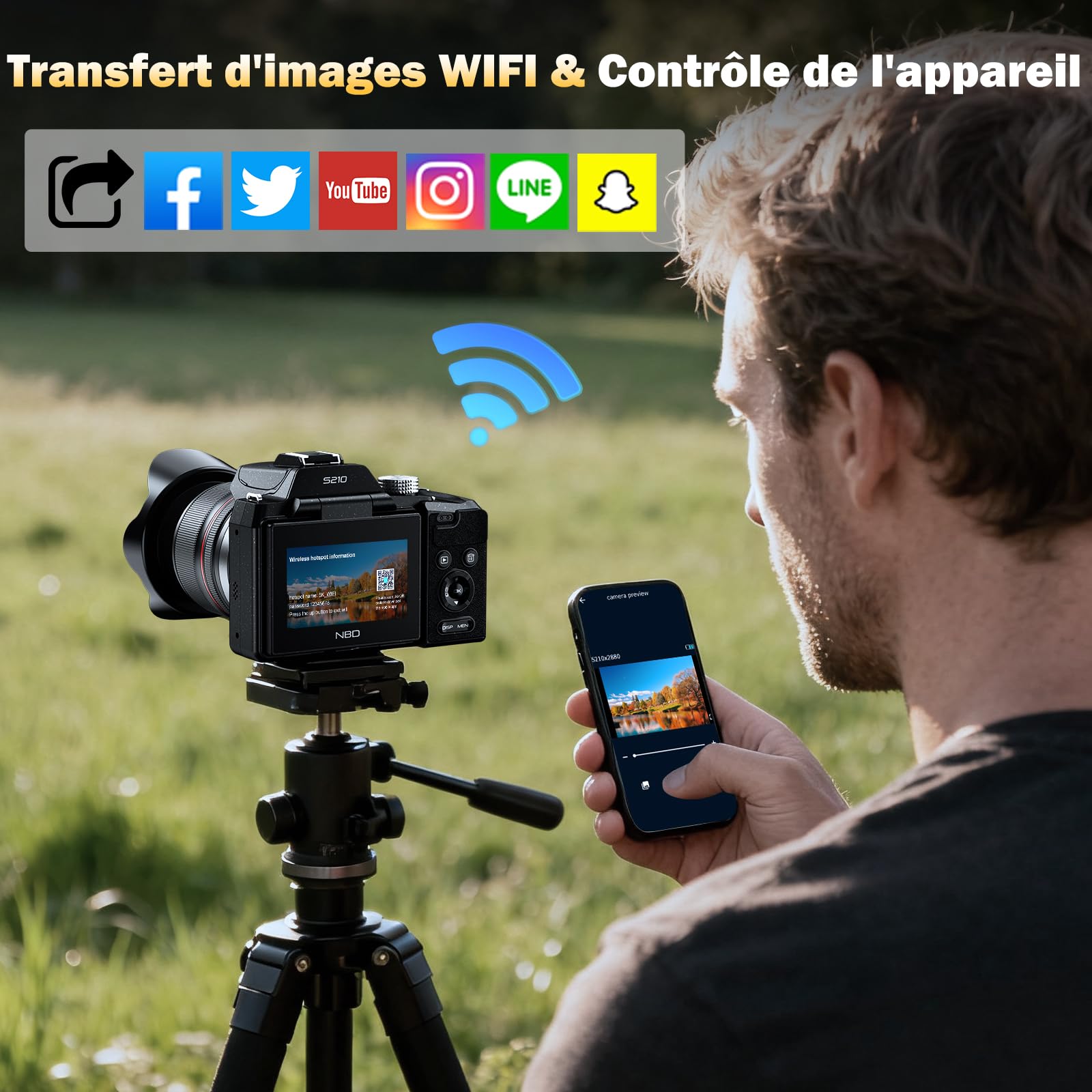 NBD Appareil Photo 8K 64MP, Autofocus, Zoom Optique 16X, Noir | Écran 180°, WiFi, Micro, Trépied, 2 Batteries, Carte 32Go, Micro-HDMI, Modes PASM, Vlog, Voyage, Débutants