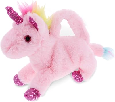 DolliBu Pink Unicorn Plush Handbag - Super Soft Stuffed Animal Purse for Childrens Accessories, Kids Hand Bag Toy, Fluffy Dress Up Toy for Girls and Boys - 11 Inches
