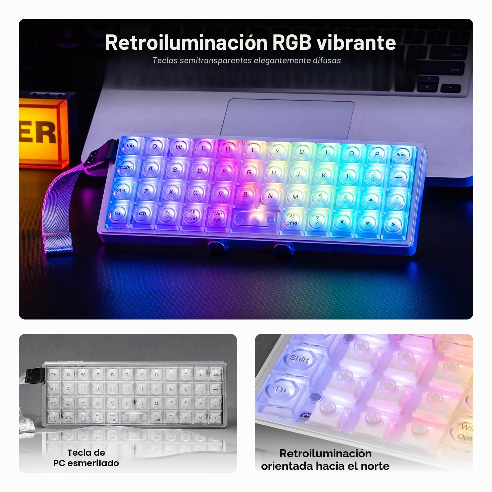 EPOMAKER Luma40 Teclado Mecánico de Bajo Perfil con QMK/Via y Metal CNC, Teclas de PC Transparente, Hot-Swap, Switch Lineal Kailh, 2.4Ghz/BT/USB, Teclado Inalámbrico para Juegos del 40% para Mac/Win