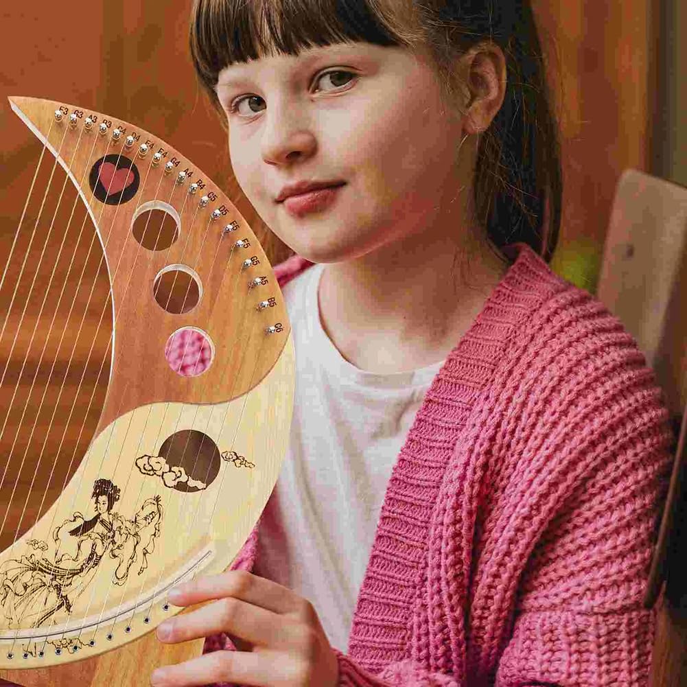 Lyre Harp Tradizionale, 19 Arpa A Corda in Metallo, Dito in Legno Massello Che Suona Strumento Musicale, Stile Orientale Portatile Lyre Harp, Viene Fornito con Chiave di Accordatura