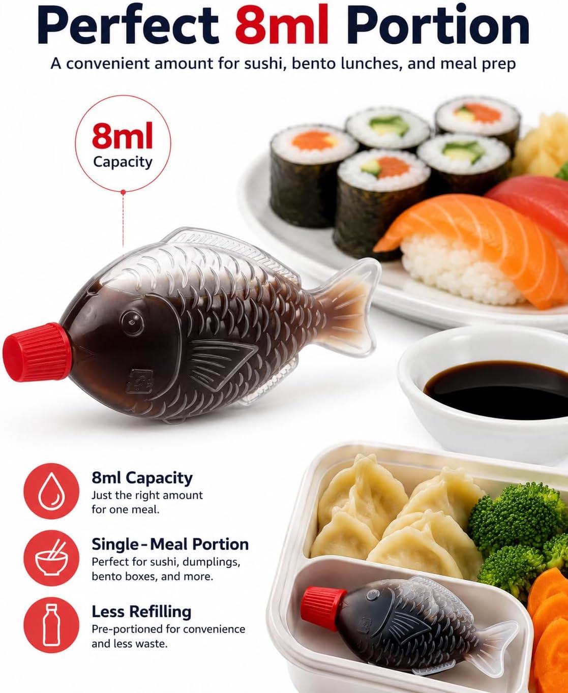 PRETYZOOM 100Pcs 8ml Fish-Shaped Soy Sauce Bottles for Bento Lunch Box image 3