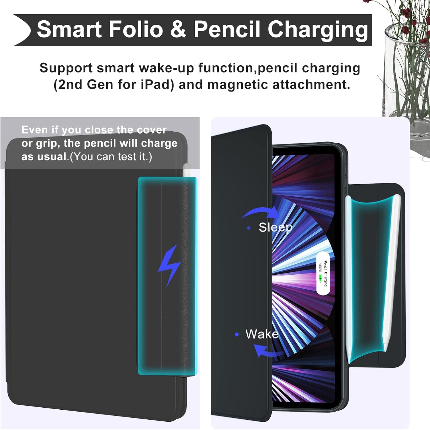 Case for iPad Pro 11 2022/2021/2020/2018 Gen 1st/2nd/3rd/4th,360 Rotatable with Powerful Magnet,2 in 1 Detachable Clear Case and Washable Semi-Silicone Protective Cover Smart Folio Support Pen Charger