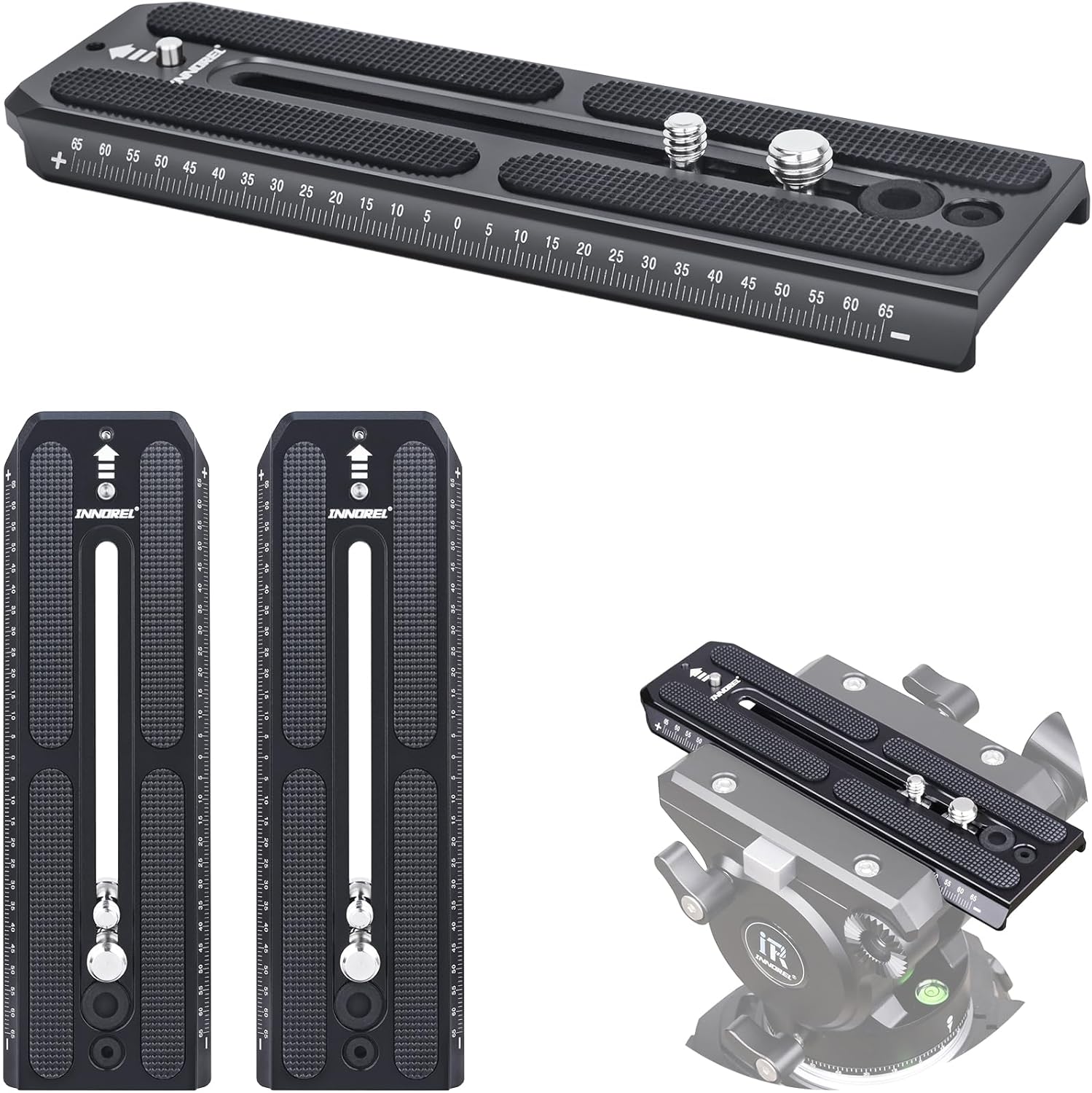 INNOREL 2 Pieces 501PL Tripod Fluid Head Quick Release Plate Compatible with Manfrotto 501PL Series Video Fluid Head,Camera Mounting Plate with 1/4" and 3/8" Screws, 50mm Width,QV160