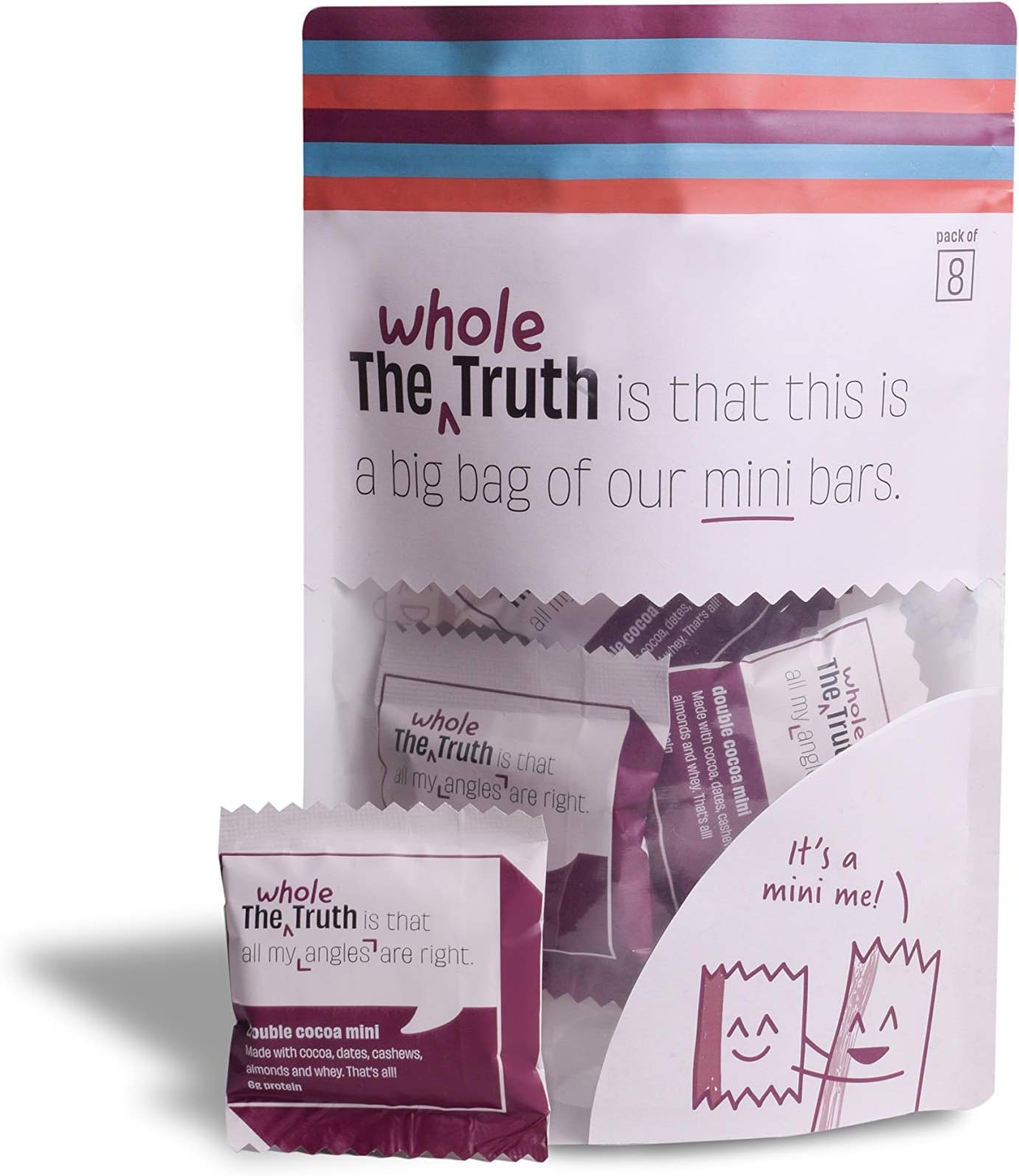 The Whole Truth - Mini Protein Bars - Double Cocoa- Pack of 8-8 x 27g - No Added Sugar - All Natural