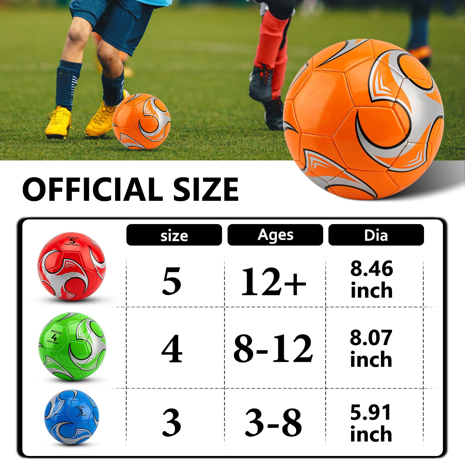 SIKEMAY 6 Packungen Fußballbälle mit Pumpnadeln, für Erwachsene, Herren, Training, Teenager, Fußball, offizielle Größe 5, Indoor-Outdoor-Sport, Wettbewerb, Fußball, christliche