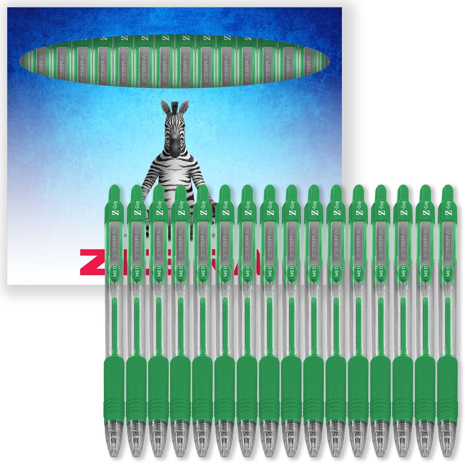 Zebra Pen Z-Grip Retractable Ballpoint Pens, 1.0mm Nib, Pack of 16, In Envelope Gift Packaging, School, Writing, Work