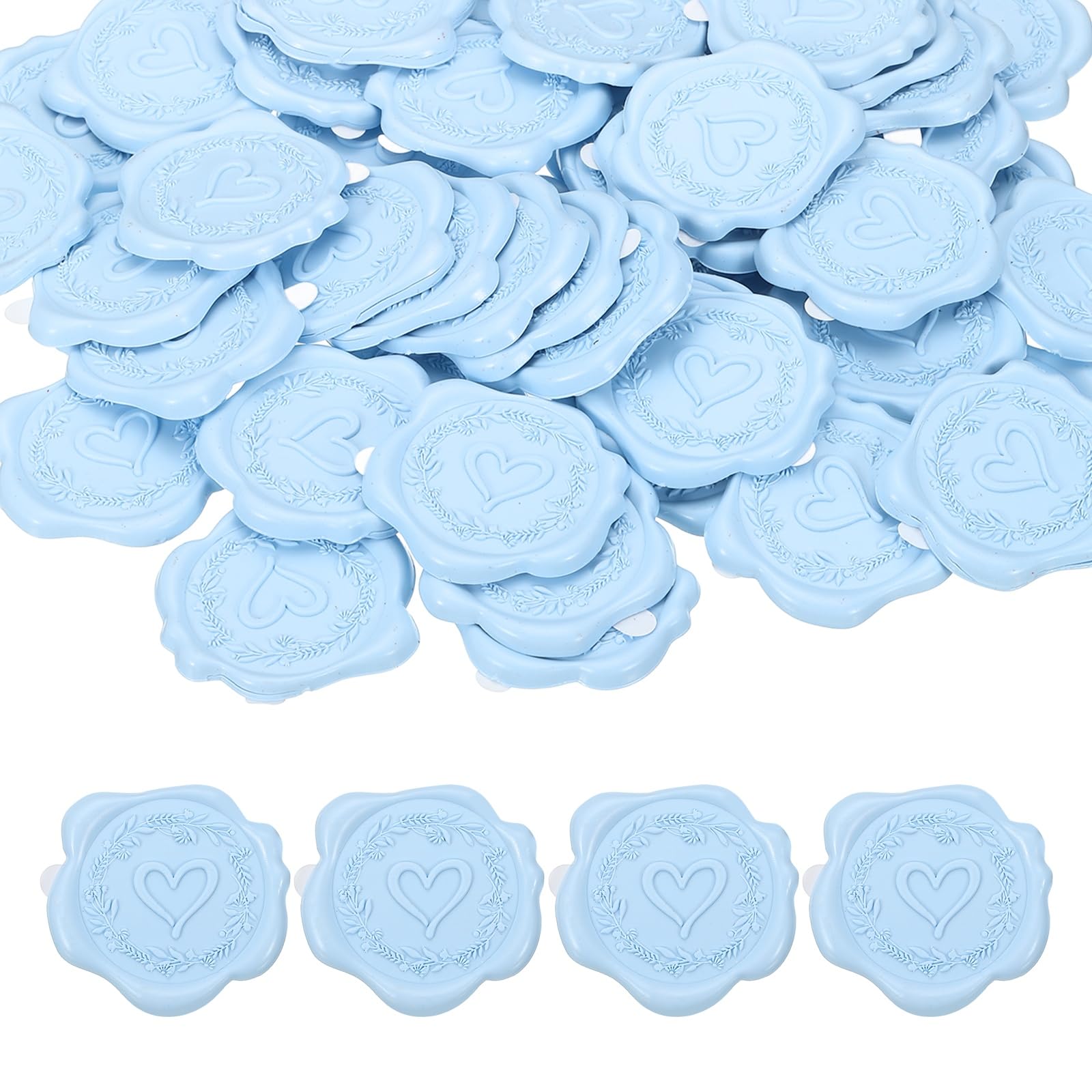 PATIKIL 50Pcs Heart Wax Seal Stickers, Love Embossed Self Adhesive Backed Envelopes Seal Sticker Accessories for Wedding Invitation Letter Birthday Party Gift, Light Blue