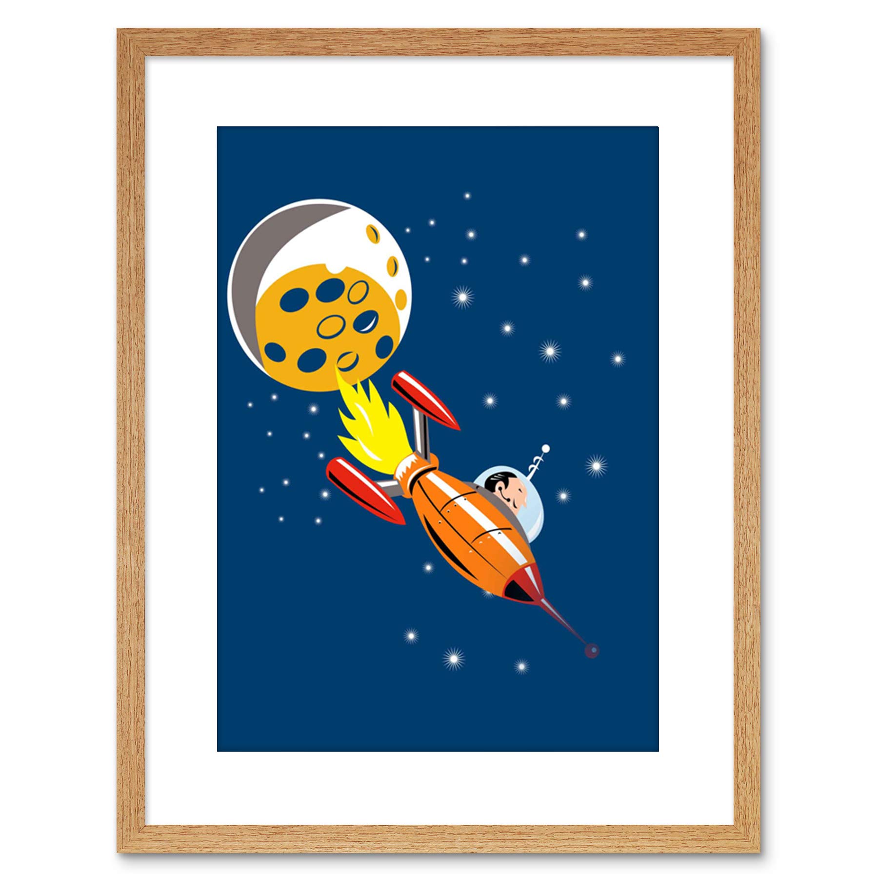 Wee Blue Coo Kids Spaceship Spaceman Moon Planet Space Framed Wall Art Print
