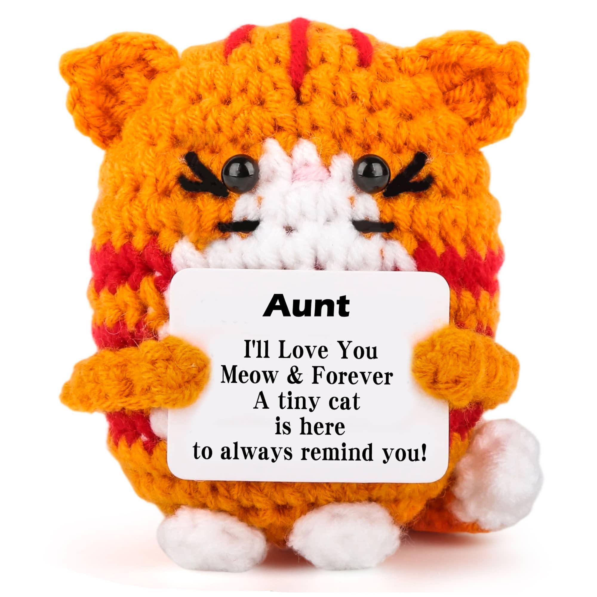 YINNORE Birthday Aunt Gifts from Niece Nephew, Handmade Crochet Animals Cat Birthday Easter Gifts for Aunt Auntie, Funny I Love You Best Auntie Ever Emotional Positive Support Cute Decor