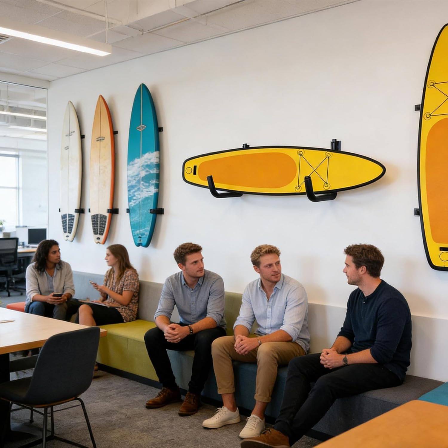 Wall Mount - Steel Kayak Storage Rack, Heavy Duty Surfboard Holder Bracket with Foam Padded Arm Support System, Space Saving Vertical Display Function, Ideal for Garage Living Room Dorm Paddleboard Ca