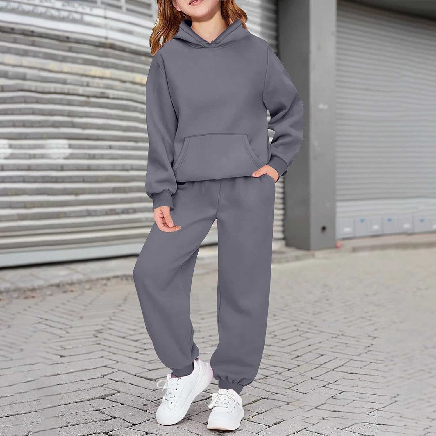 Girls 2 Pcs Outfit Fall Long Sleeve Sweatshirt And Jogger Pants With Pockets Kids Tracksuit Sweatsuit Set