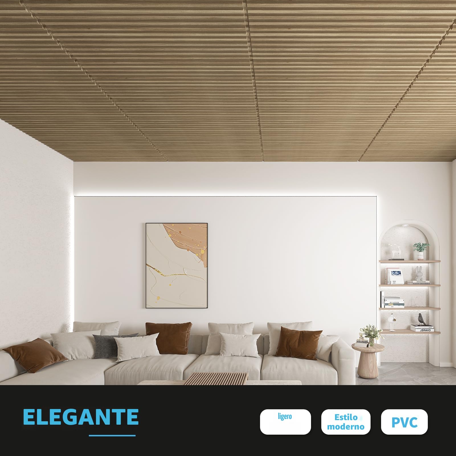 Art3d 6 piezas 3D paneles de pared PVC azulejos de techo listones de diseño decoración de la pared interior 120x60 cm (2x4 FT) decorativo suspendido azulejos de techo nogal 4,4 ㎡