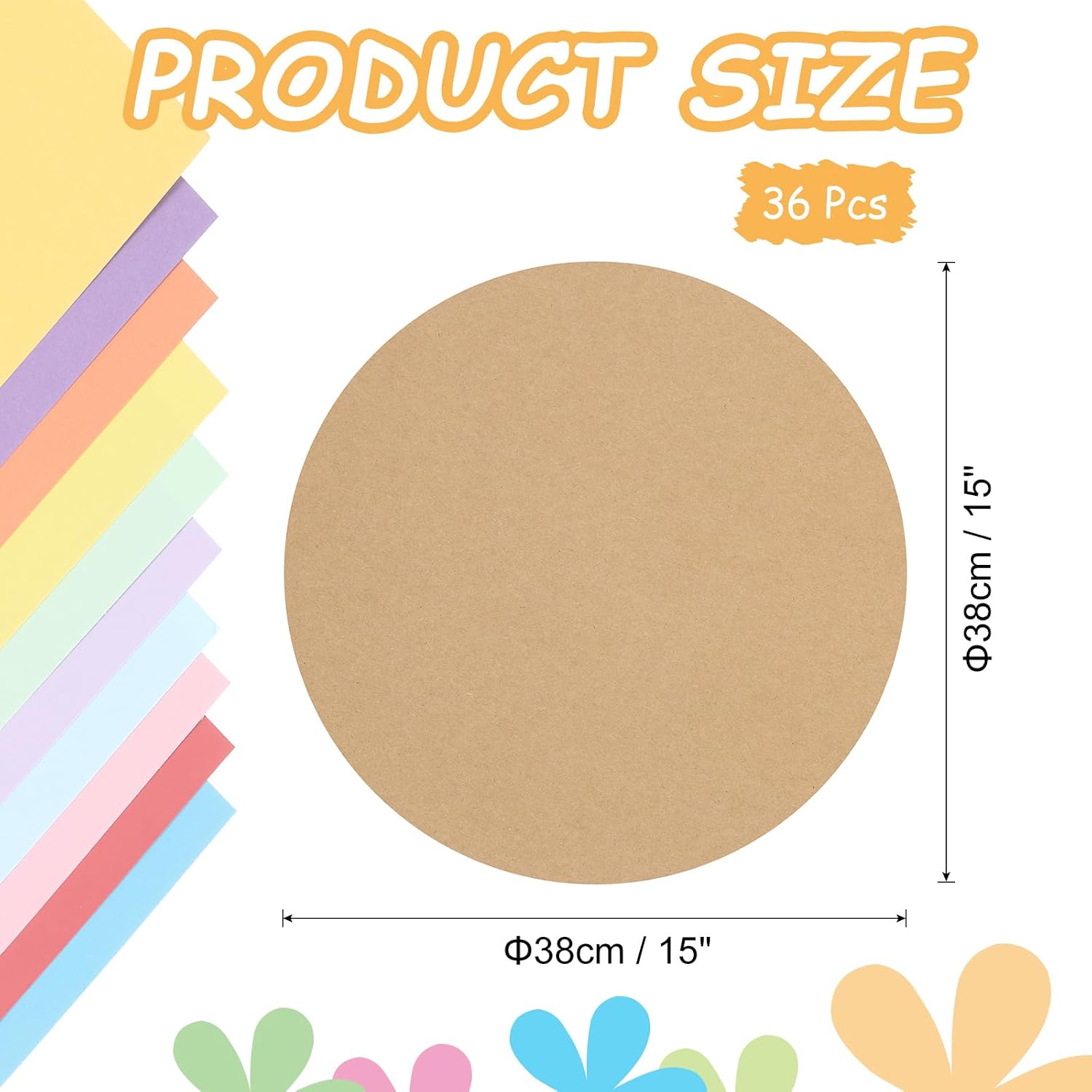 MECCANIXITY 36Pcs Circle Kraft Paper, 15 x 15 Inch Round Shape Cardstock Paper Circle Bulletin Board for Art Supplies, Origami, Paper Crafting, Brown