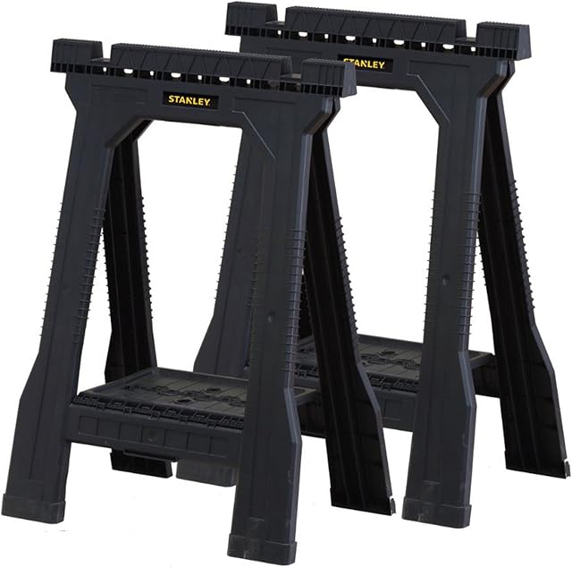 STANLEY Folding Junior Work Bench Saw Horse Twin Pack, with Tray for Tools and Small Parts, STST1-70355