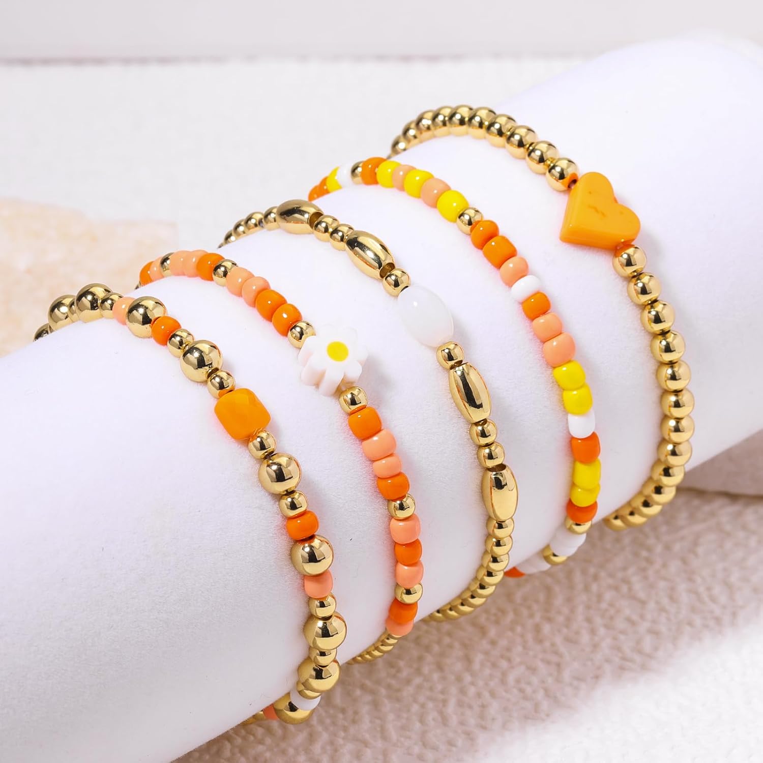 Gold Bracelets for Women Waterproof, 14K Gold Plated Beaded Cross Bracelets Set,Boho Stretch Bracelets Stackable Jewelry for Women Teenage Girls Jewelry Christmas Gifts - Image 5