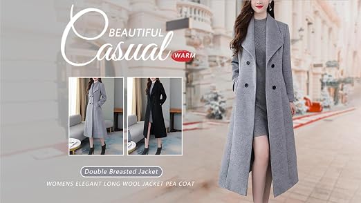 Amazon.com: Kinghua Women's Double Breasted Wool Coats Winter Long