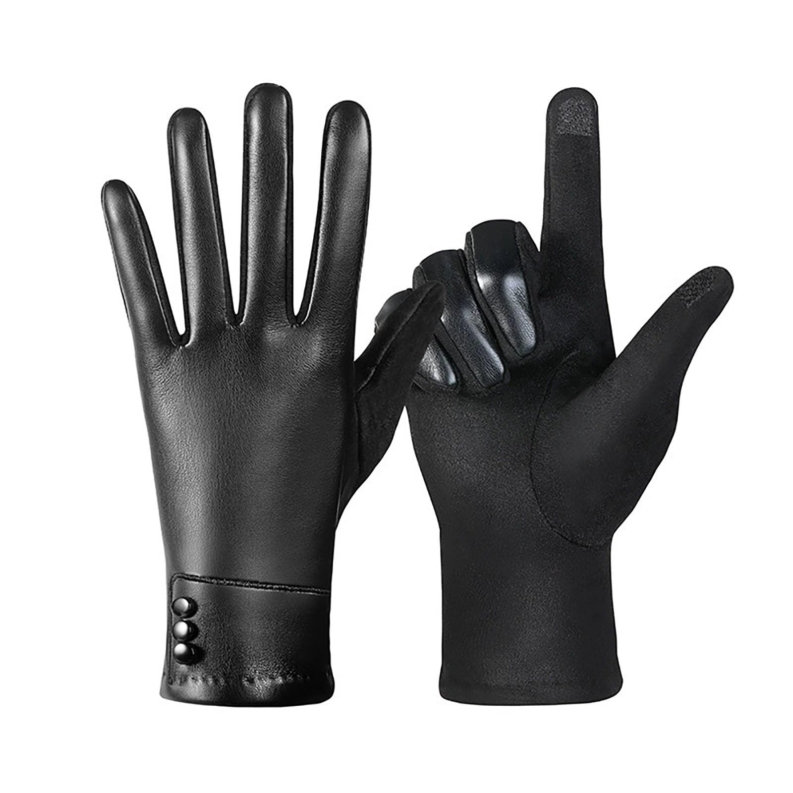 Women Leather Touch Screen Gloves, Winter Gloves for Ladies, Warm Touchscreen Windproof Texting Cashmere Lined Gloves