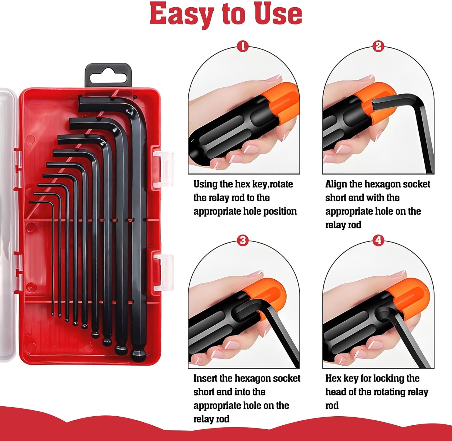 VEGCOO 9Pcs 1.5-10MM Allen Key Set, Black Metric Allen Keys with Booster, Anti-Slip Long Ball Hex Key Set, for Furniture Assembly, Repairs, DIY