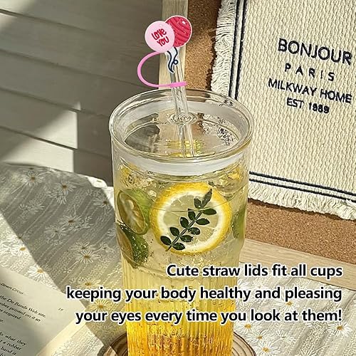 Miniatura 6 de 12 tapas de silicona reutilizables de grado alimenticio con temática del día de San Valentín, para popotes de 0.315 a 0.315 pulgadas