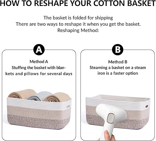 Miniatura 52 de Cestas grandes de almacenamiento para estantes, organizadores de armario, para ropa, manta, toallas, guardería, caja de juguetes, cestas de cuerda