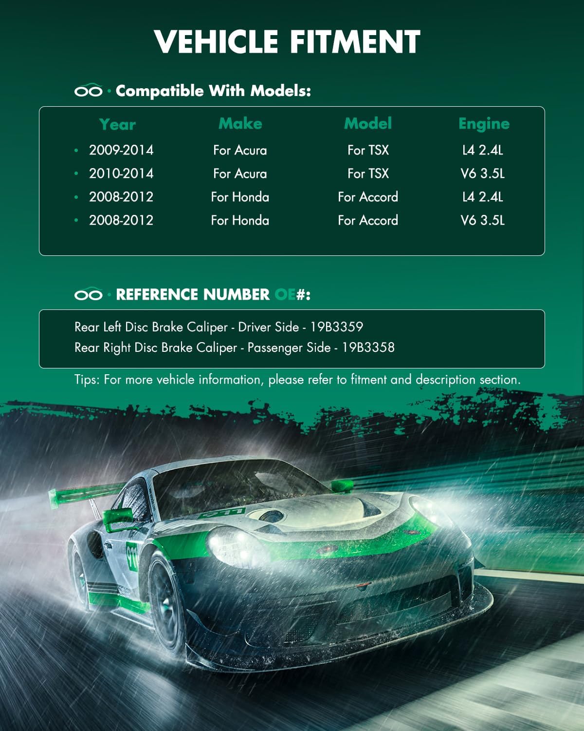 SCITOO 19B3358 19B3359 Disc Brake Calipers Assembly with Bracket Fit For Acura TSX 2009-2014,For Honda For Accord 2008-2012