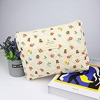 Vista 6 de VIWIME Bolsa de cosméticos de maquillaje, grande, de algodón, acolchada, de viaje, coquette, estética, linda, floral, bolsa de maquillaje