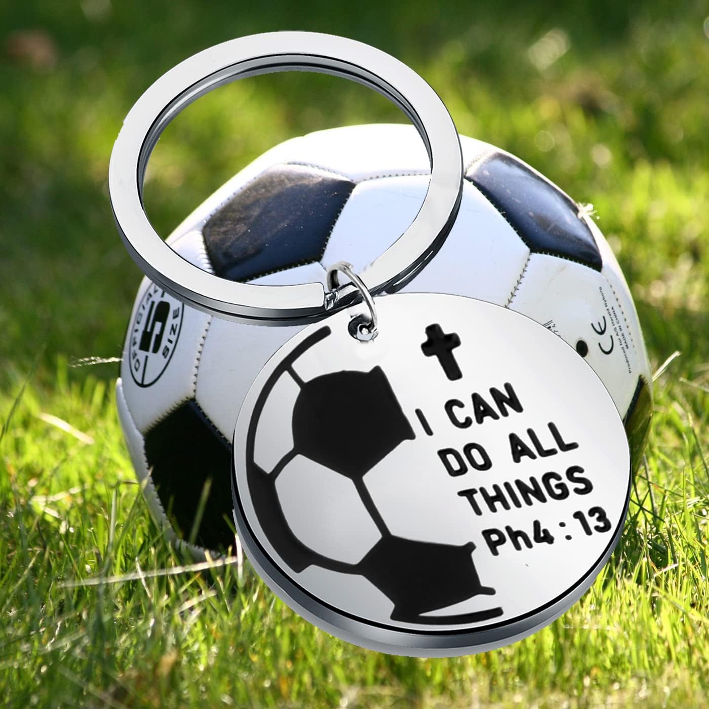 Christian Soccer Pendant Necklace Keychain PHIL 4 13 I CAN DO All Things Scripture Jewelry
