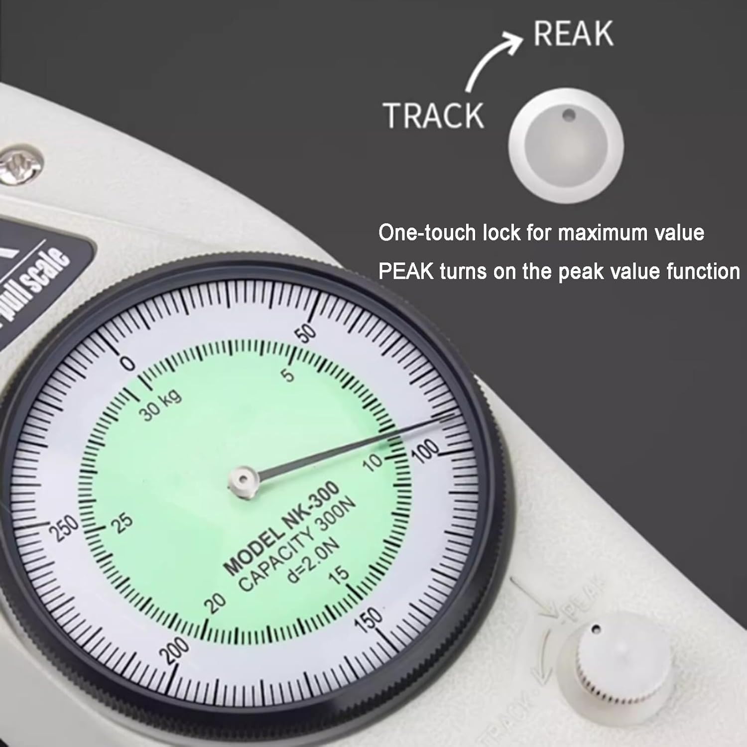 Manual Dynamometer with Scale, Digital Push and Pull Force Gauge, 5 Probes, Unit N/Kg, Peak Lock, for Compression and Tension Destructive Tests(100N)