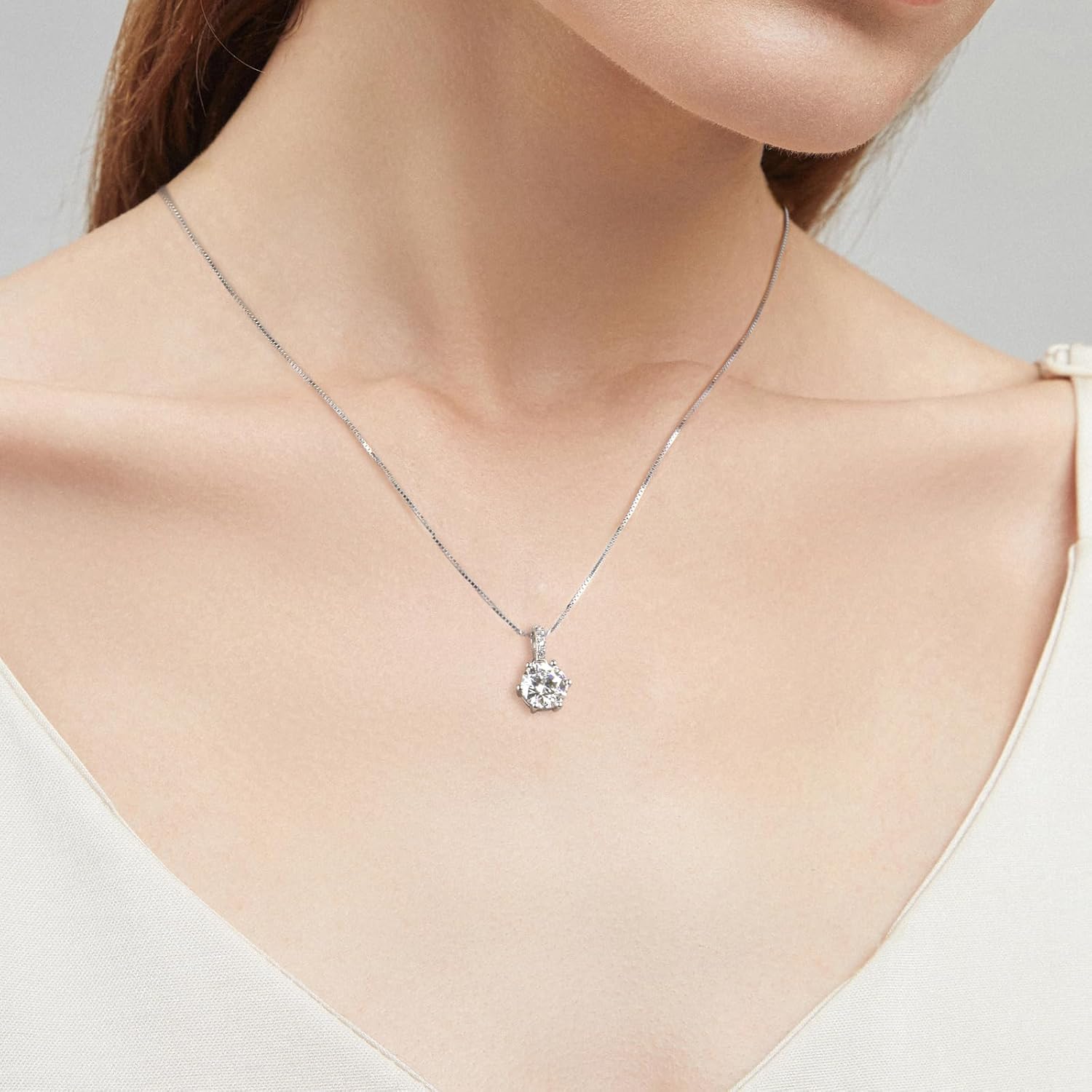 1-2 CT Moissanite Necklace for Women, Solitaire Lab Imitation Diamond Pendant, 18K White Gold Plated D Color Round Cut 925 Sterling Silver Necklace, GRA Certified, 18+2 inch Box Chain
