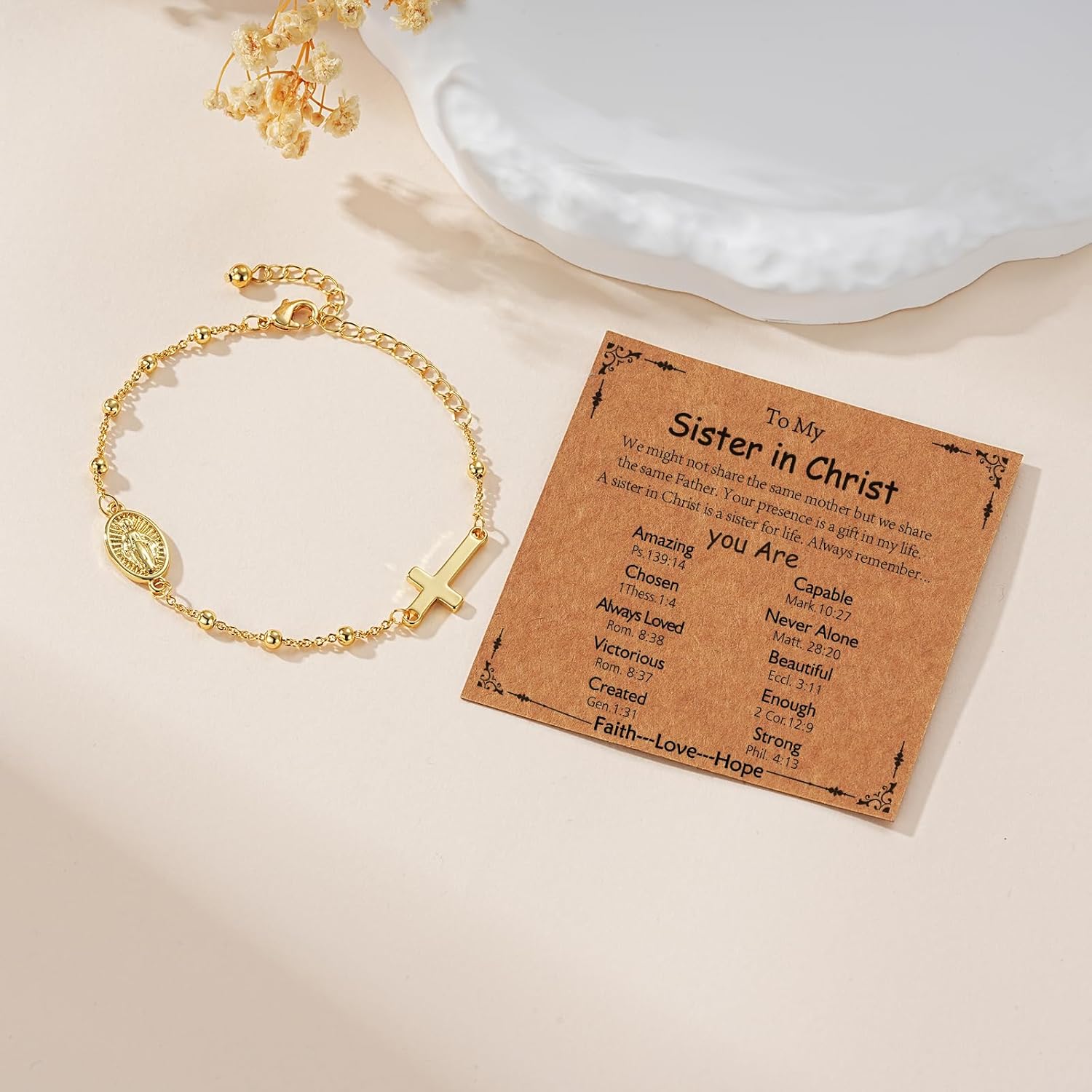 Happy 13th 15th 16th 21th 30th 40th 50th Birthday Bracelet Gifts for Women Girls, 14k Gold Plated Virgin Mary Cross Bracelet Catholic Religious Friendship Jewelry for Her - Image 2