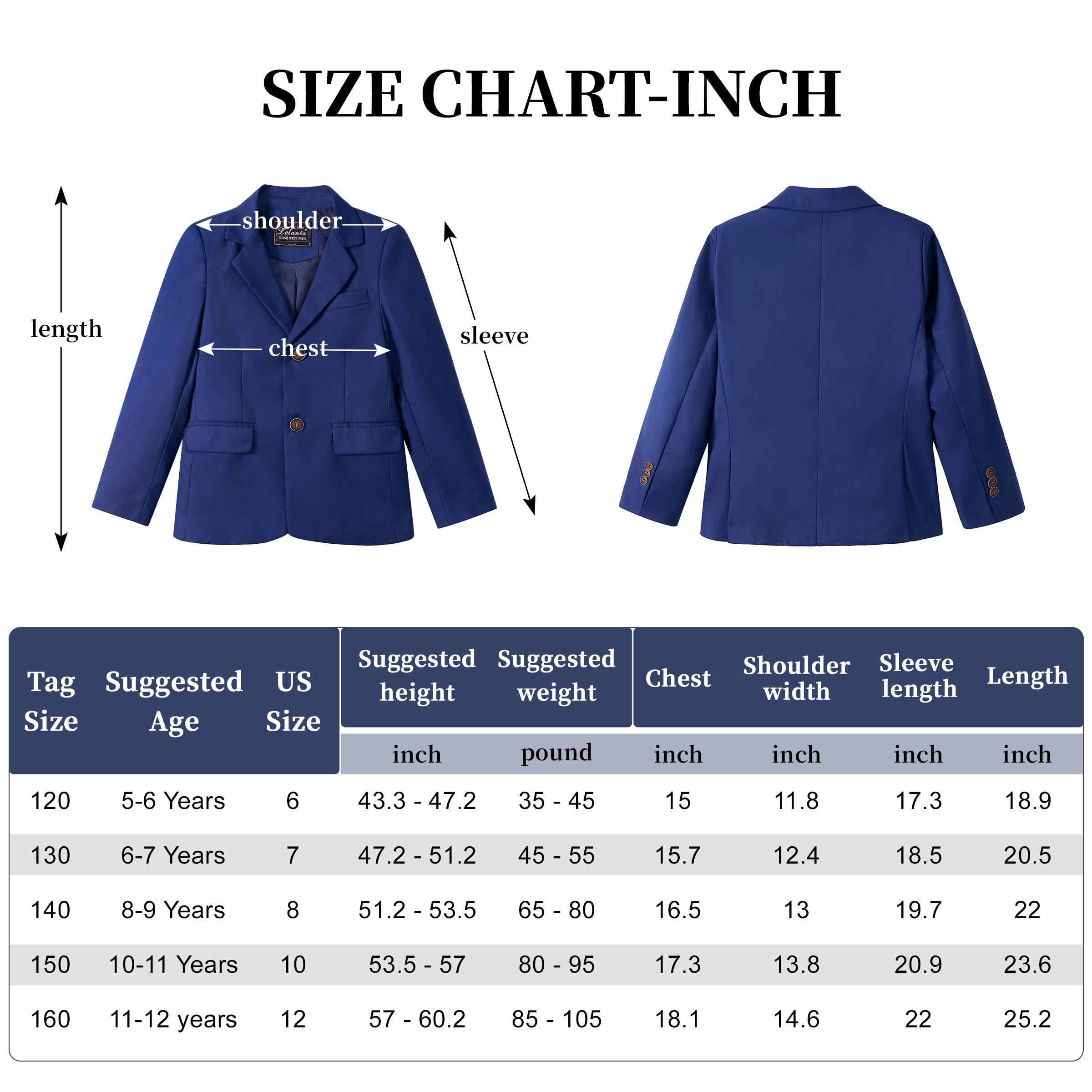 LOLANTA Blazer Casual para Niño, Chaqueta de Traje Lisa, Clásica de Botonadura Simple con Bolsillos de Solapa, 5–12 Años