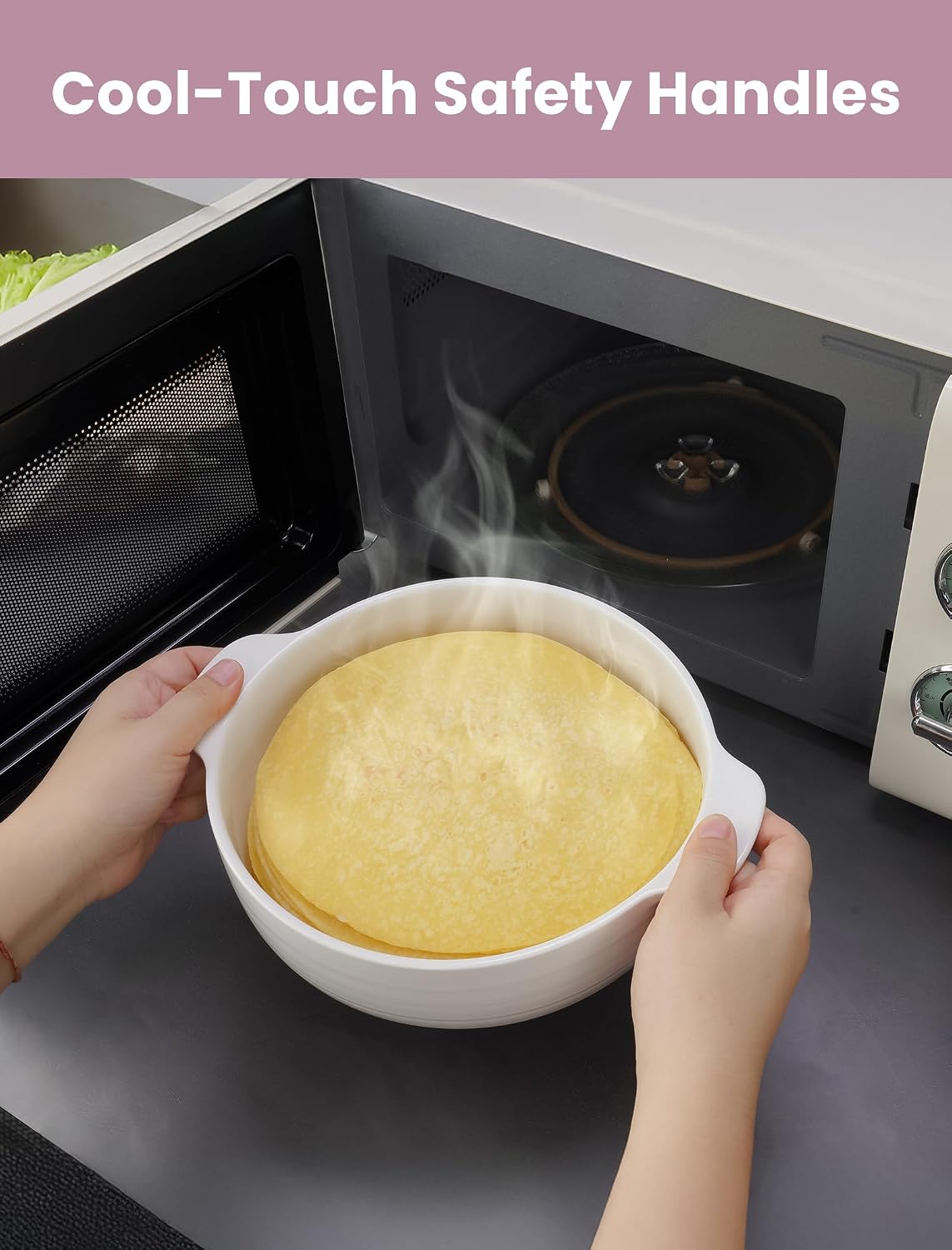 NiHome Ceramic Tortilla Warmer 8.07 Inch - Microwave & Oven Safe, Large Capacity with Locking Lid & Dual Heat-Resistant Handles, Multi-Functional Food Keeper for Tortillas, Pancakes, and Bread